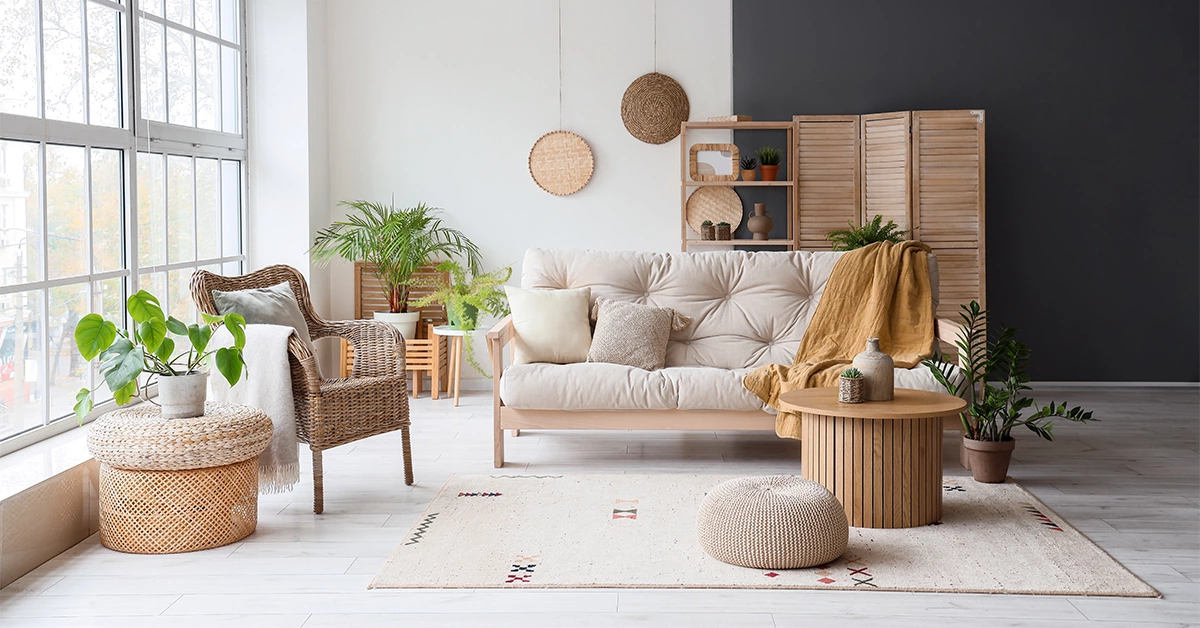 A cosy and spacious living room of an apartment