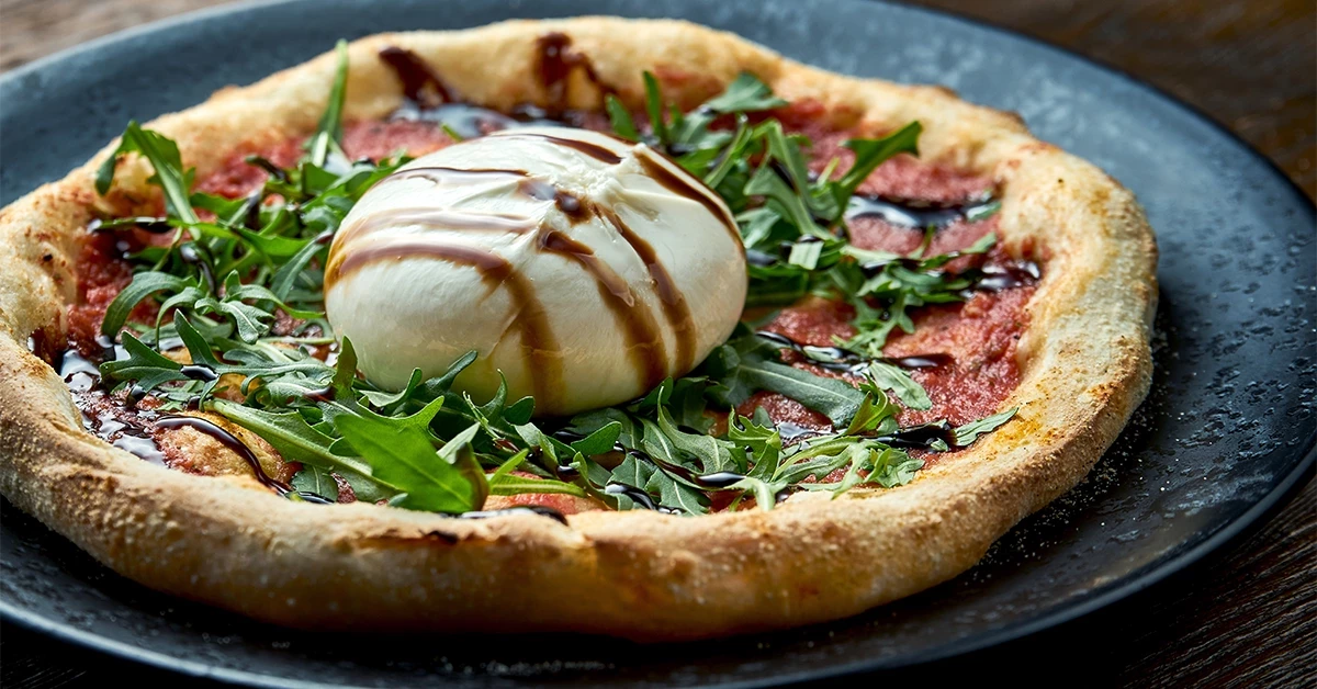 Burrata Pizza served at Lokmada Restaurant & Coffee