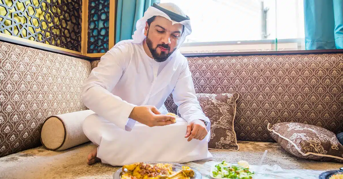 Man having lunch at Bait AlMandi Restaurant Ras Al Khaimah
