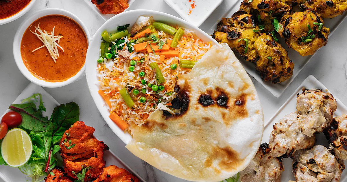 Indian food served at a restaurant