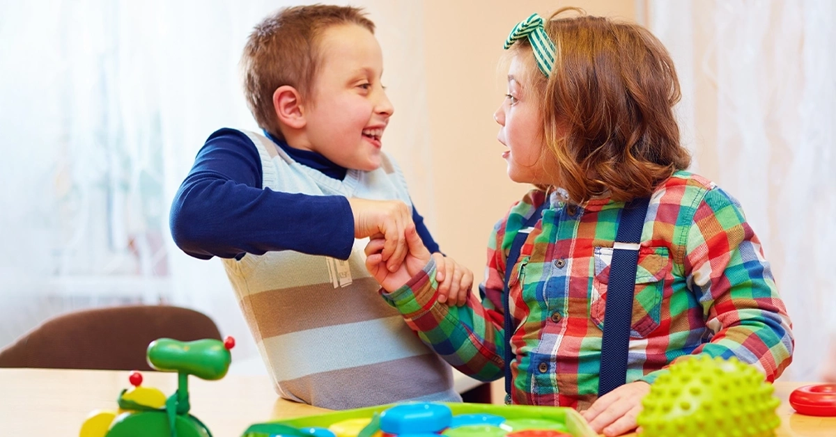 Group of special kids playing at an autism centre