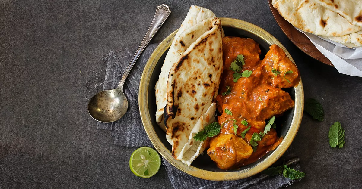 Butter chicken served at an indian restaurant in Dubai Marina 