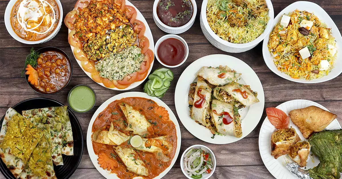 Complete indian meal served at an Indian restaurant in Downtown Dubai