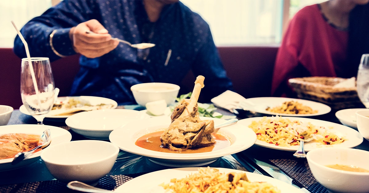 Delicious and authentic Indian curries served at a restaurant 
