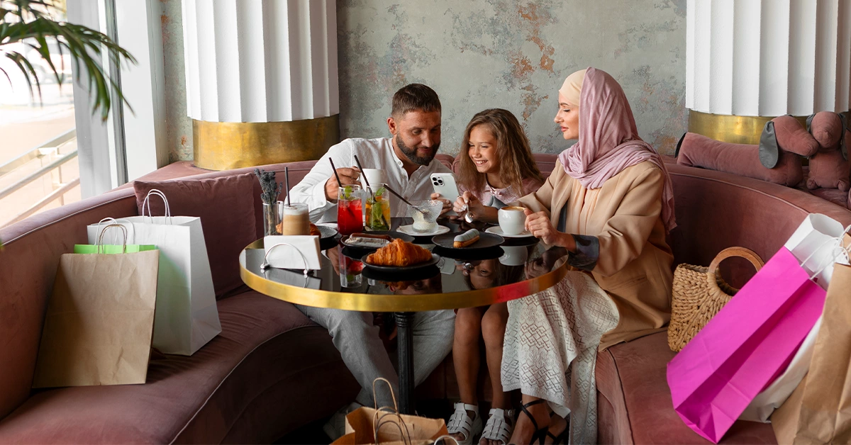 A family spending time together in a cafe