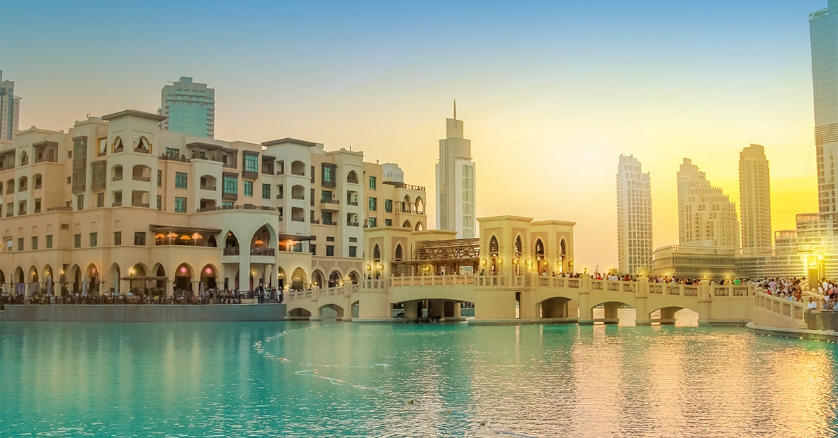 Souk Al Bahar Dubai during sunset