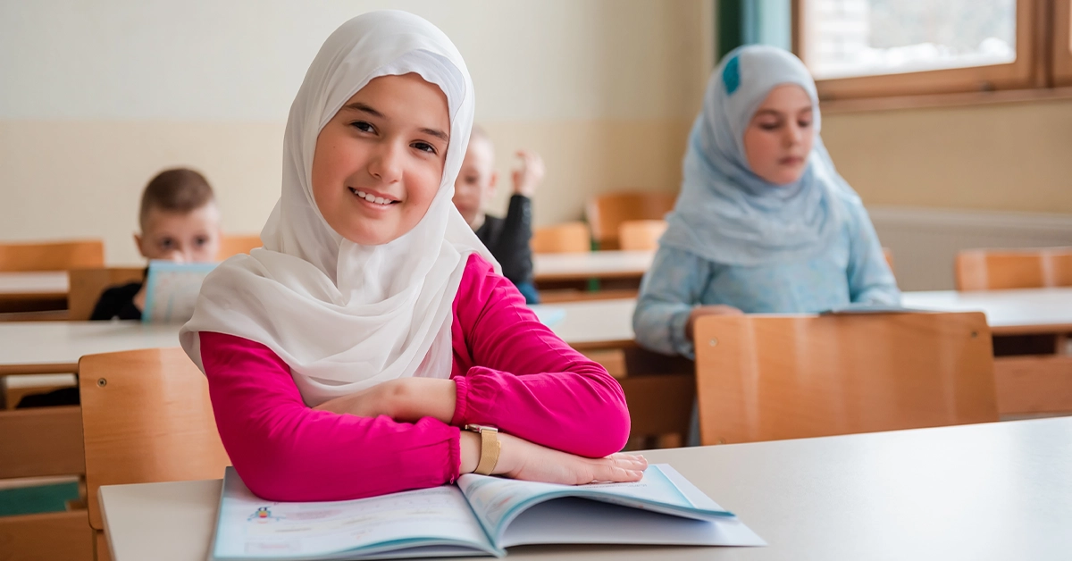 Group of children learning Arabic language in a school