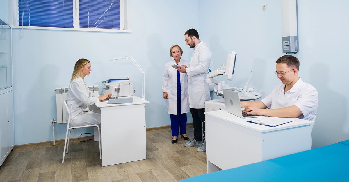 A group of doctors involved in serious discussion 