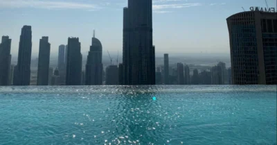 Burj khalifa, the view from a pool