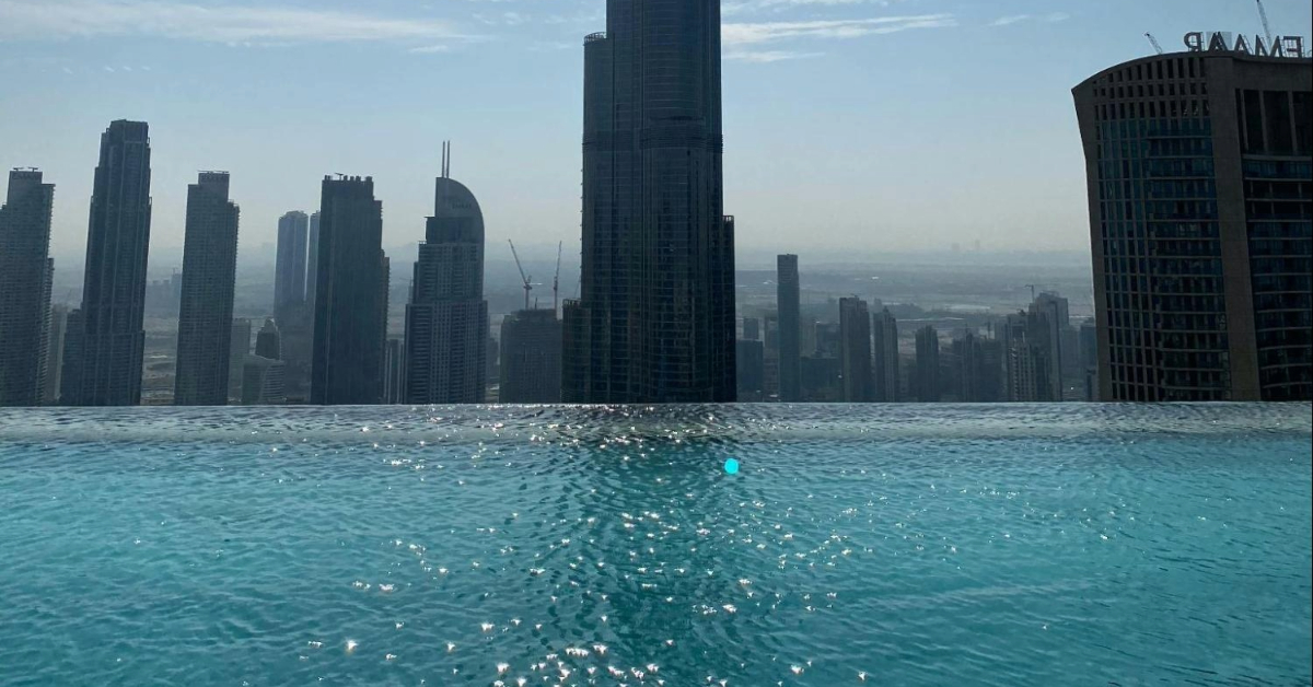 Burj khalifa, the view from a pool