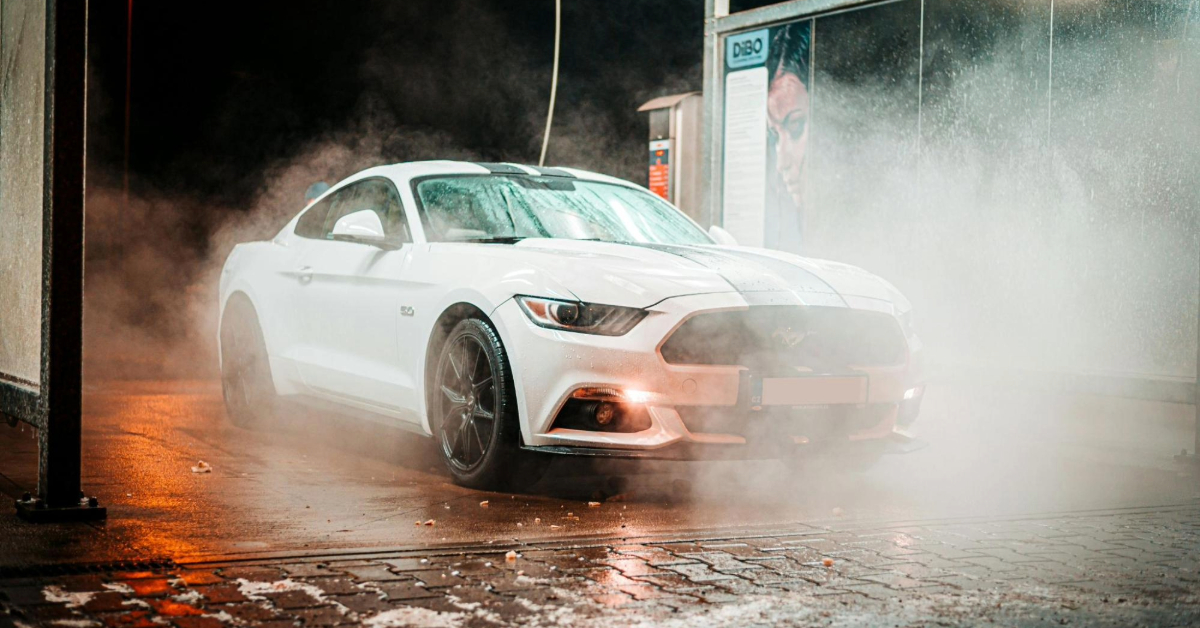 Mustang in a car wash