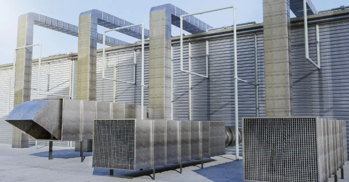 rooftop with several components of a building's ventilation system