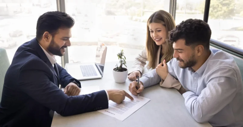 man and woman with a real estate broker in Abu Dhabi