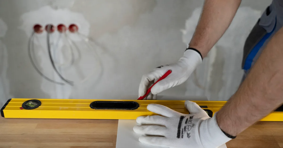 Tiler working on renovation of apartment