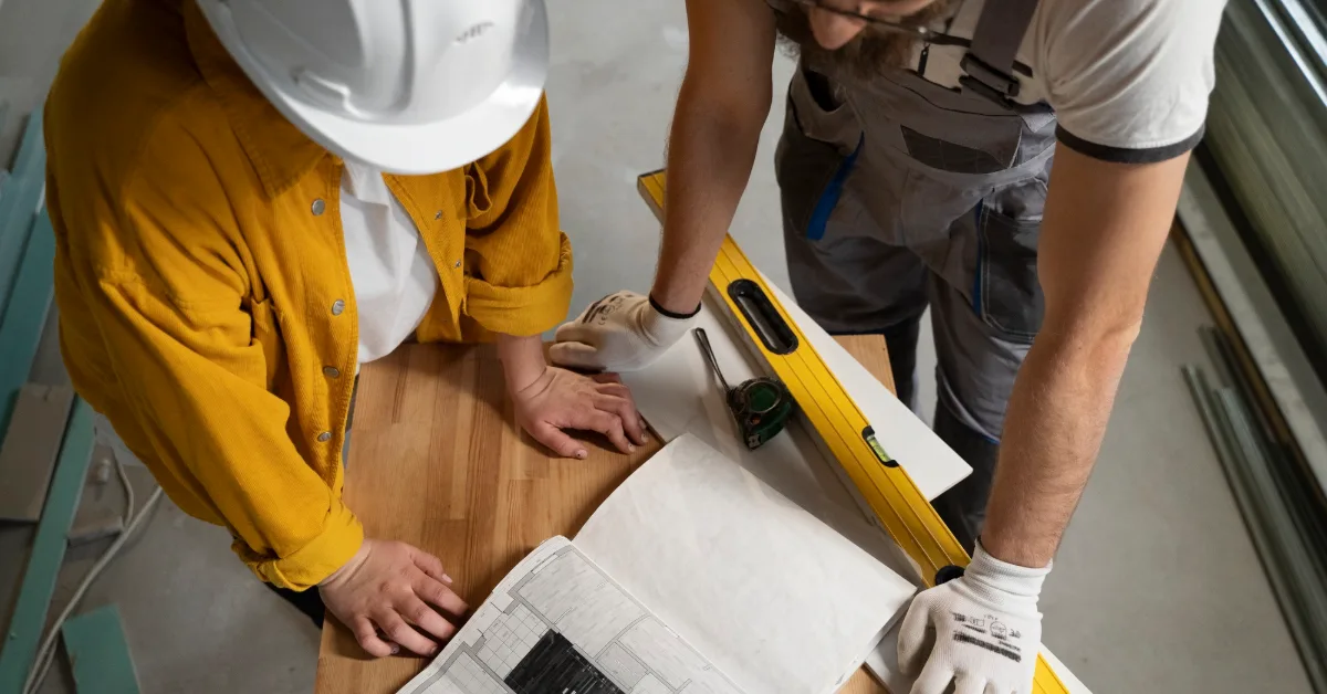 Tiler working on renovation of apartment