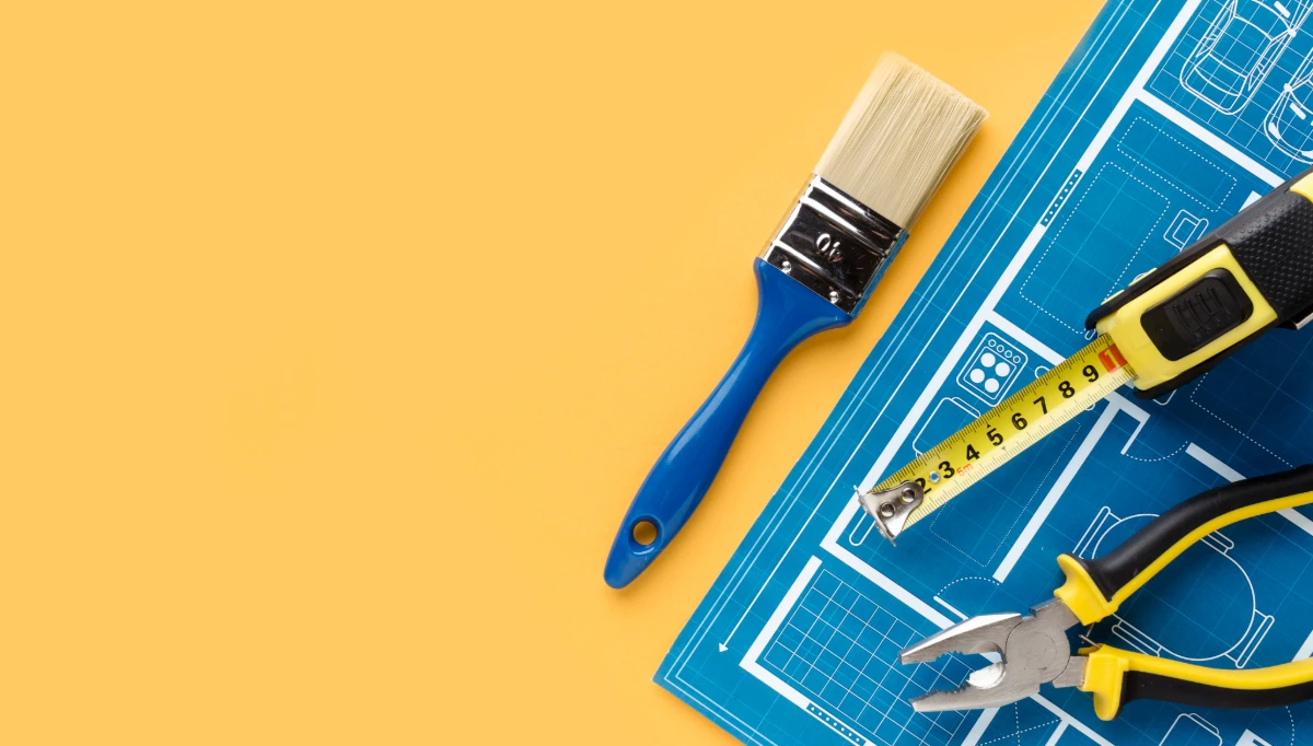 blue print with spirit level brushes top view