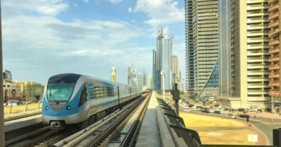 Dubai Metro on tracks during daylight hours