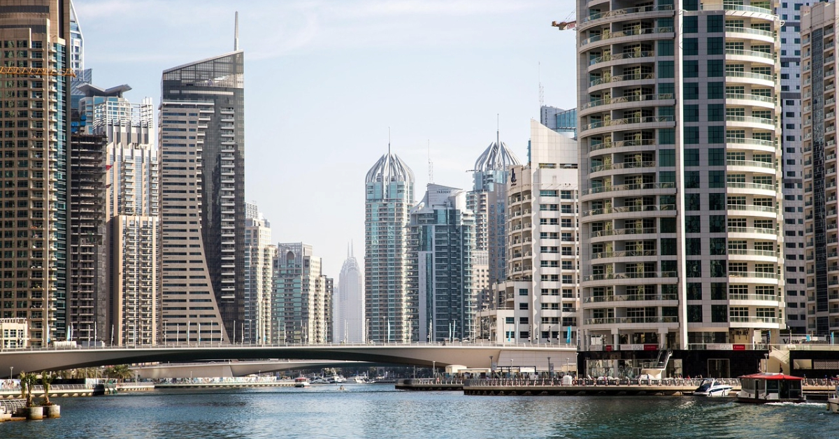 Dubai skyline and water