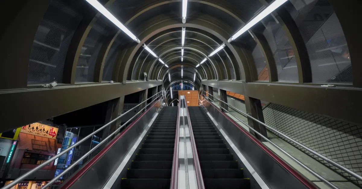 Metro station escalators