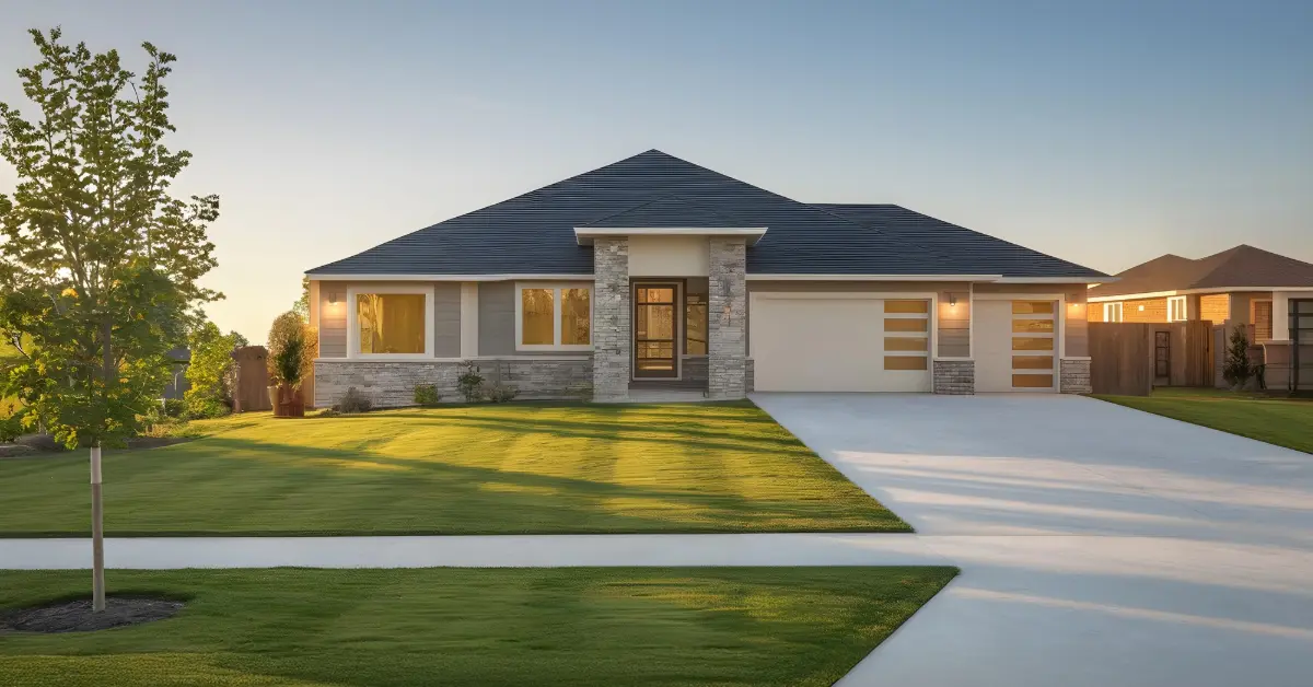 Modern home exterior with landscaping and driveway