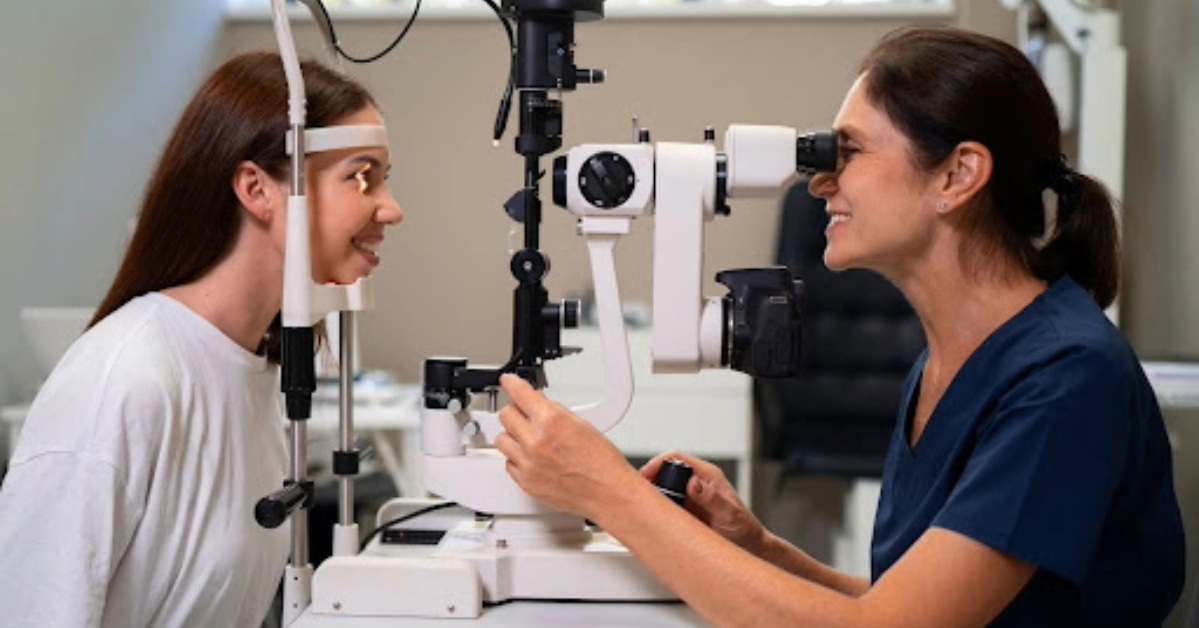 Patient getting her eye checked at Yateem Eye Centre