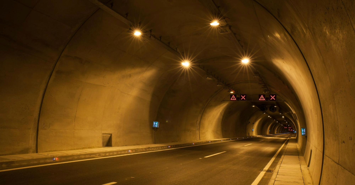Tunnel with traffic signs
