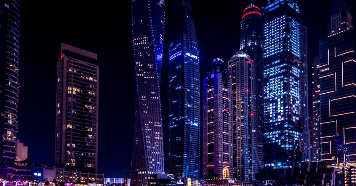 Twisted Building during Nighttime in Dubai