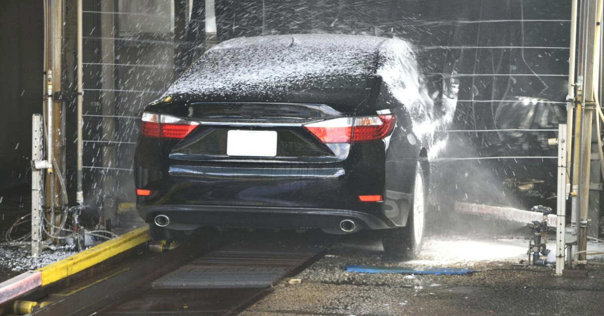 black car being washed