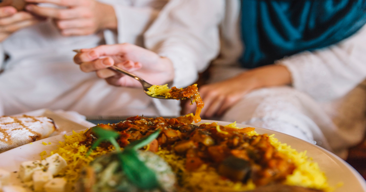 A couple enjoying an arab dish