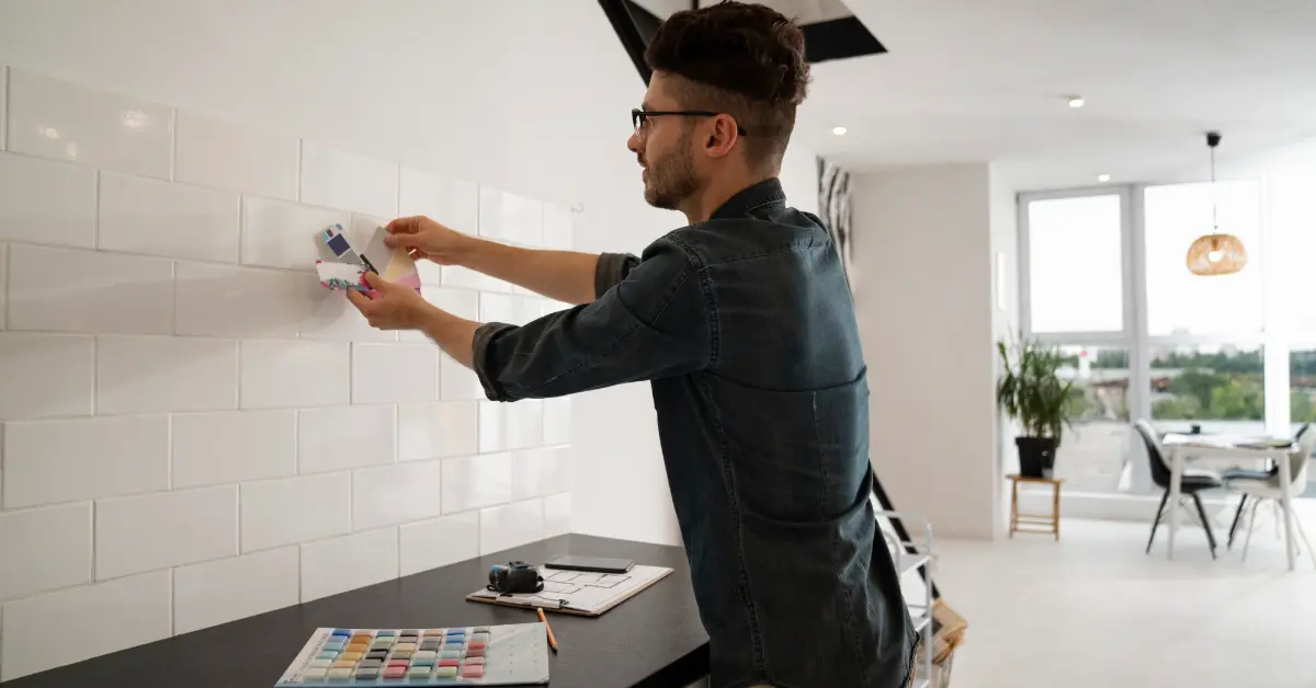 Man choosing color palettes for his kitchen renovation