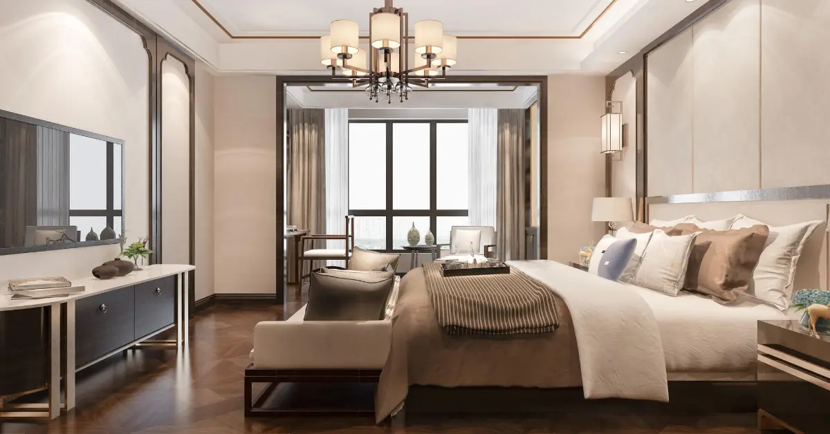 beautiful luxury bedroom suite in hotel with tv
