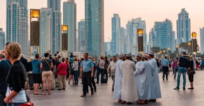 people walking in dubai