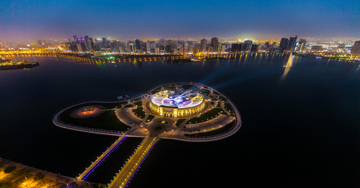 Al Majaz Island at night