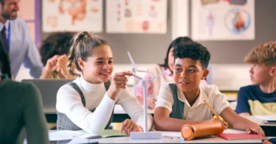 Students in a science classroom