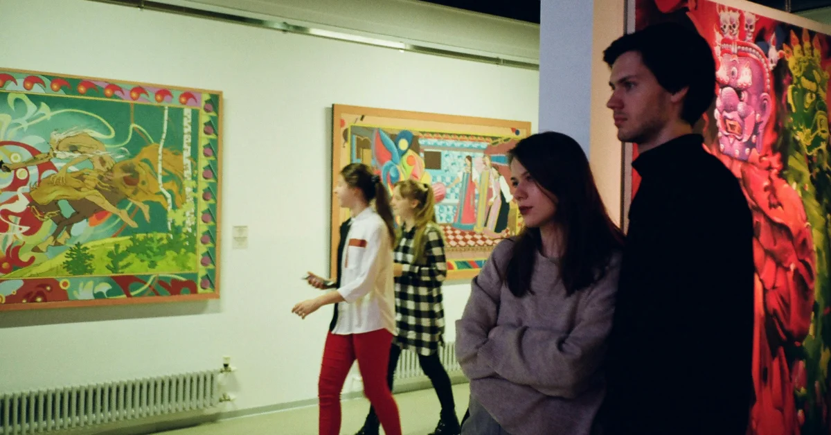 A couple in an art show