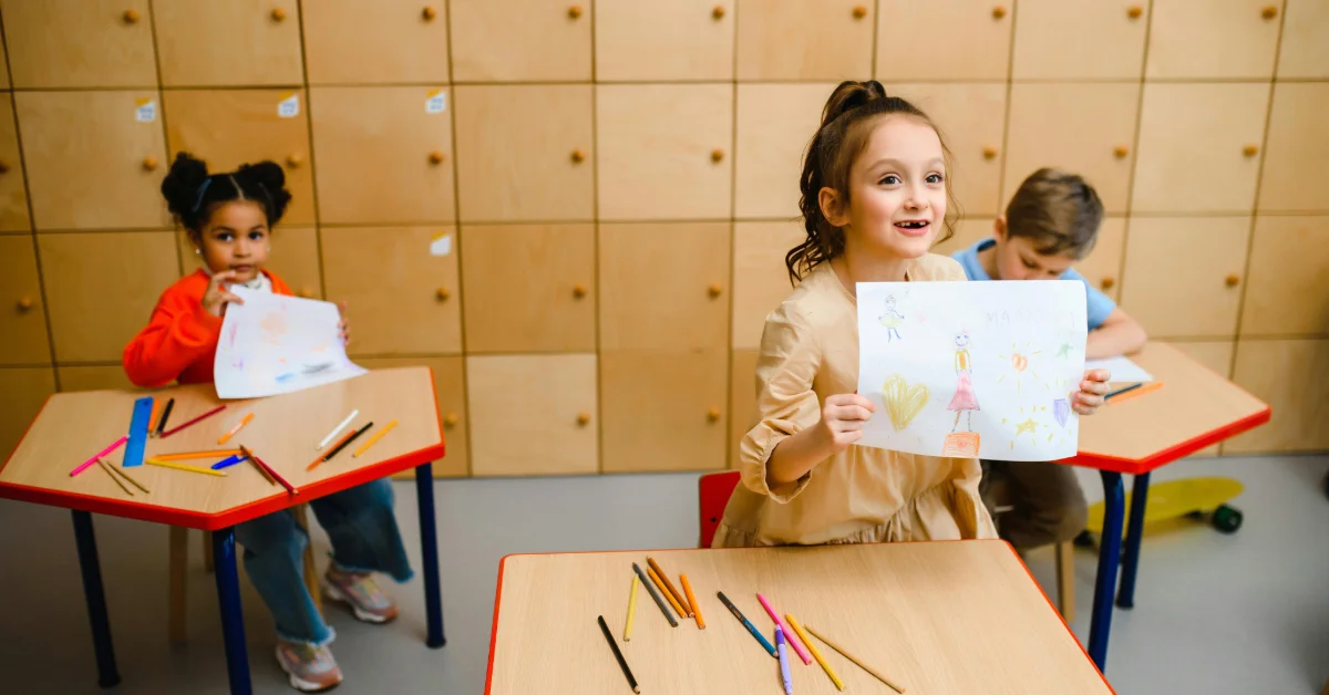 Kids drawing in a nursery 