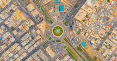 Aerial view of the roundabout in Dubai