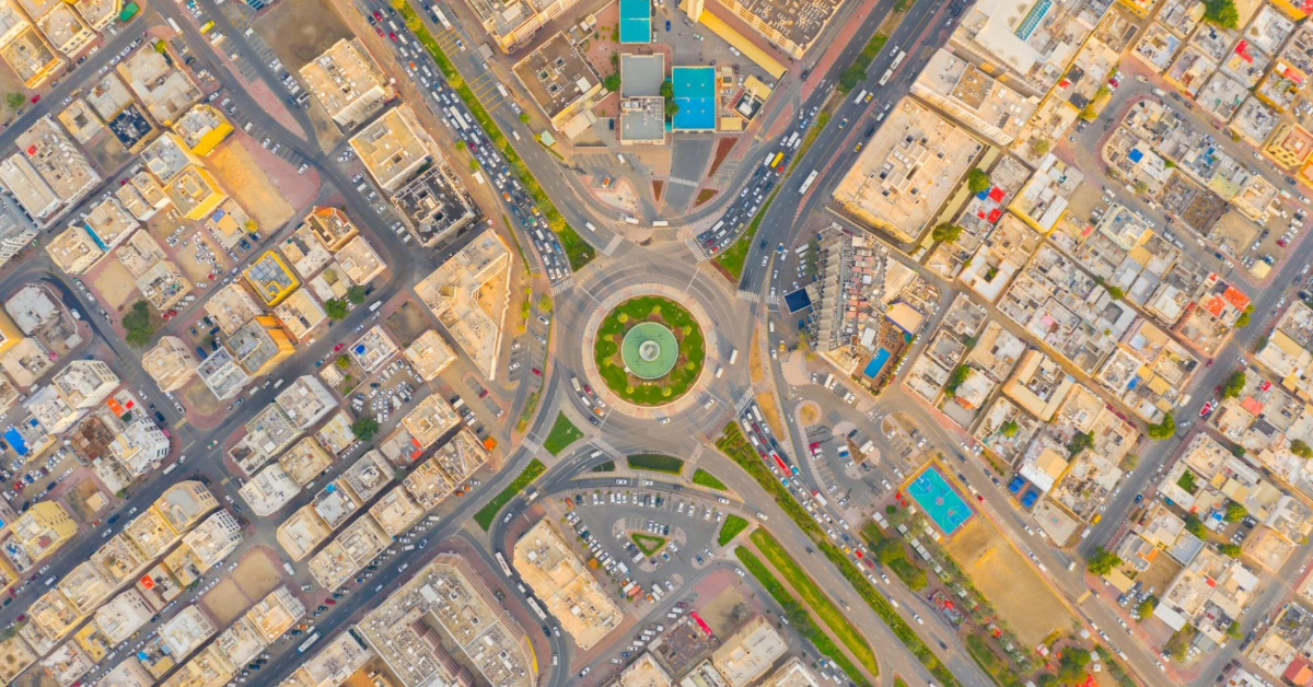 Aerial view of the roundabout in Dubai