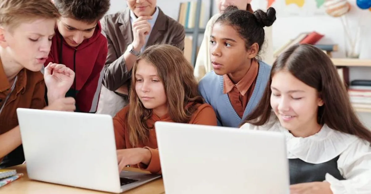 Children studying in a classroom