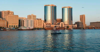 Deira Twin Towers on Sea Coast in Dubai