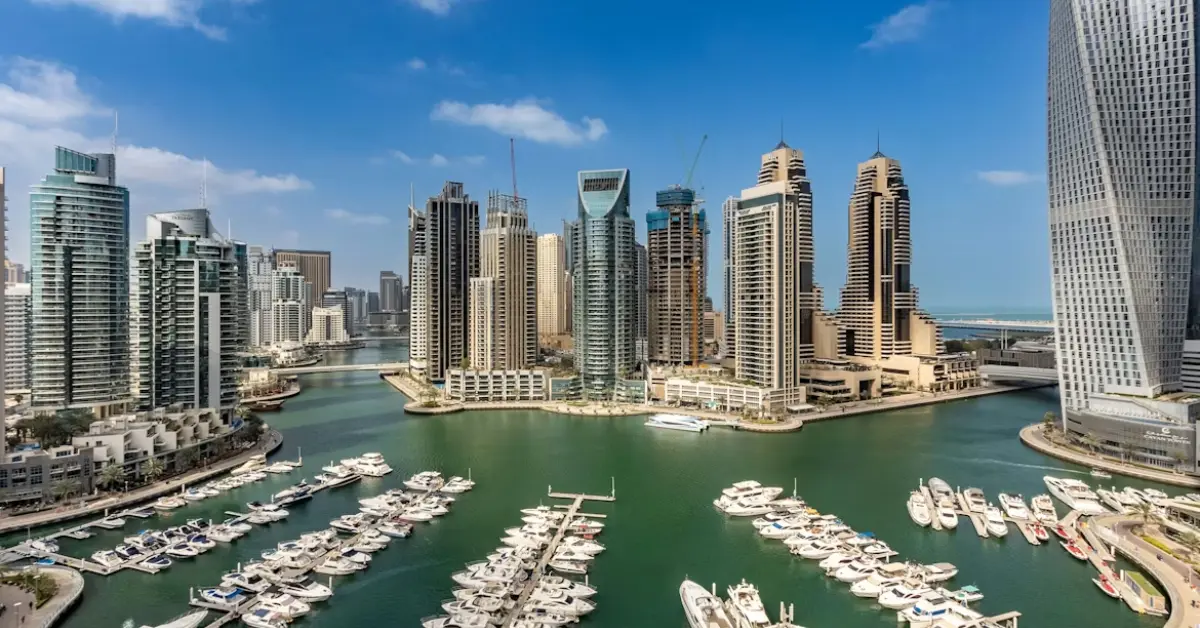 Dubai Marina skyline with modern skyscrapers