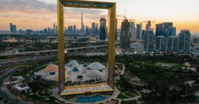 Golden Dubai Frame at Sunset