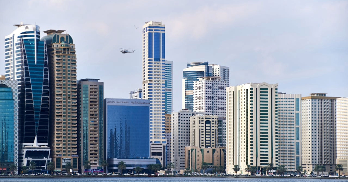 High Buildings in the City by the Sea in Sharjah city