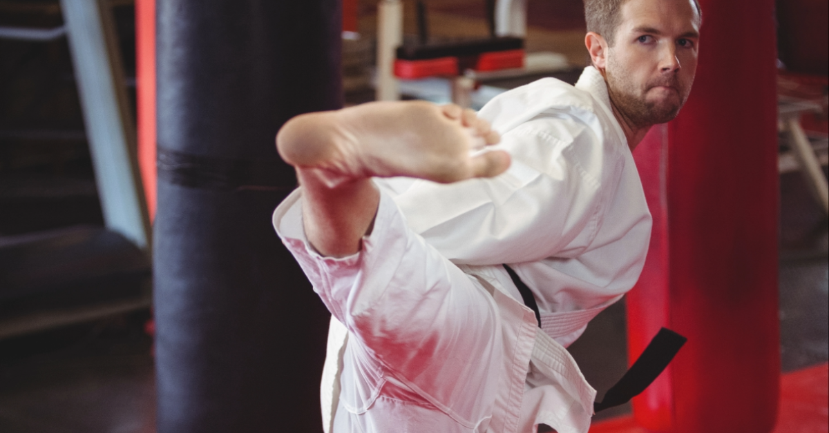 Karate player training in a Karate gym