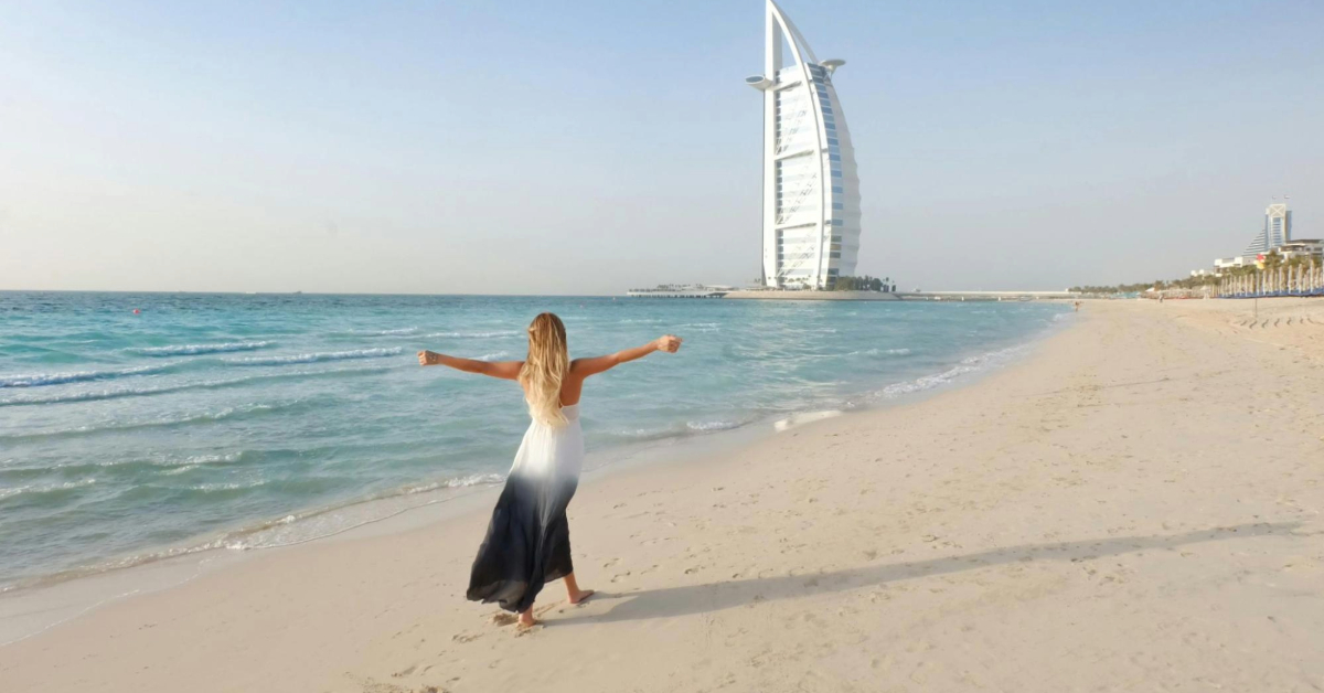 Lady enjoying a day at a beach in Dubai