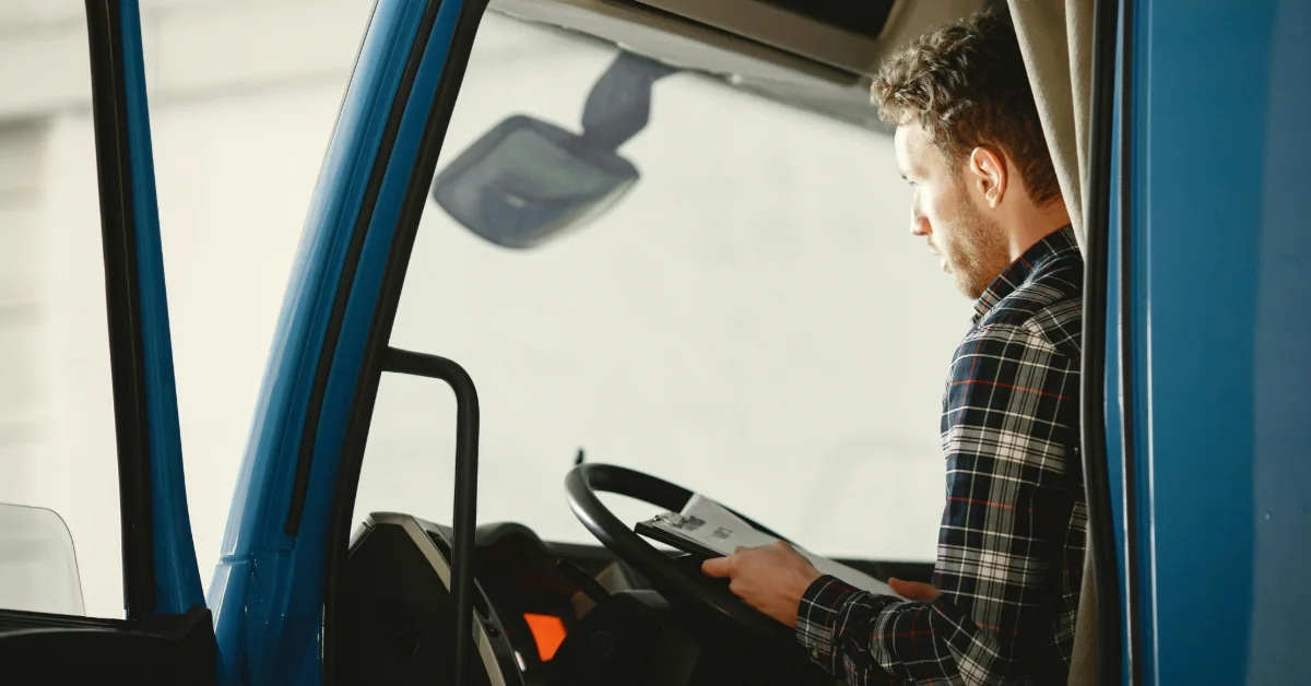 Man dropping a truck at a vehicle inspection centre in Ajman