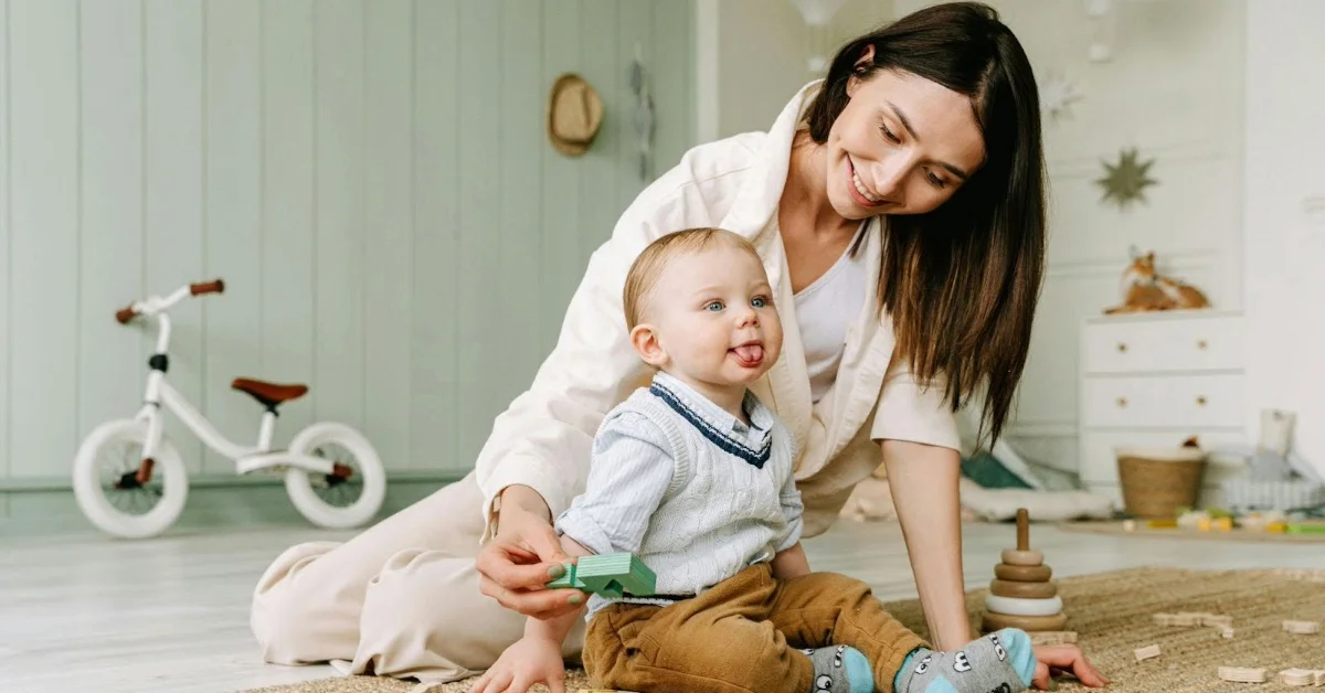 putting together legos with baby