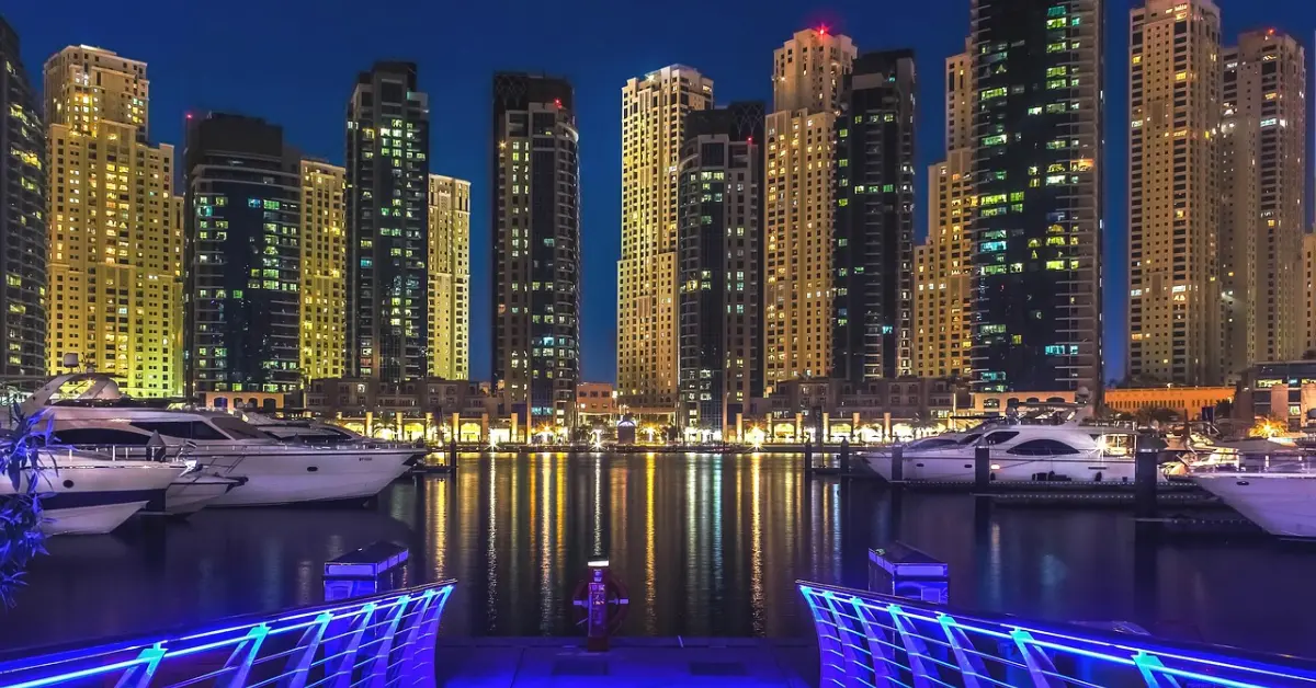 Night view of Dubai Marina skyline