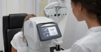 Ophthalmologist performing a driving licence eye test