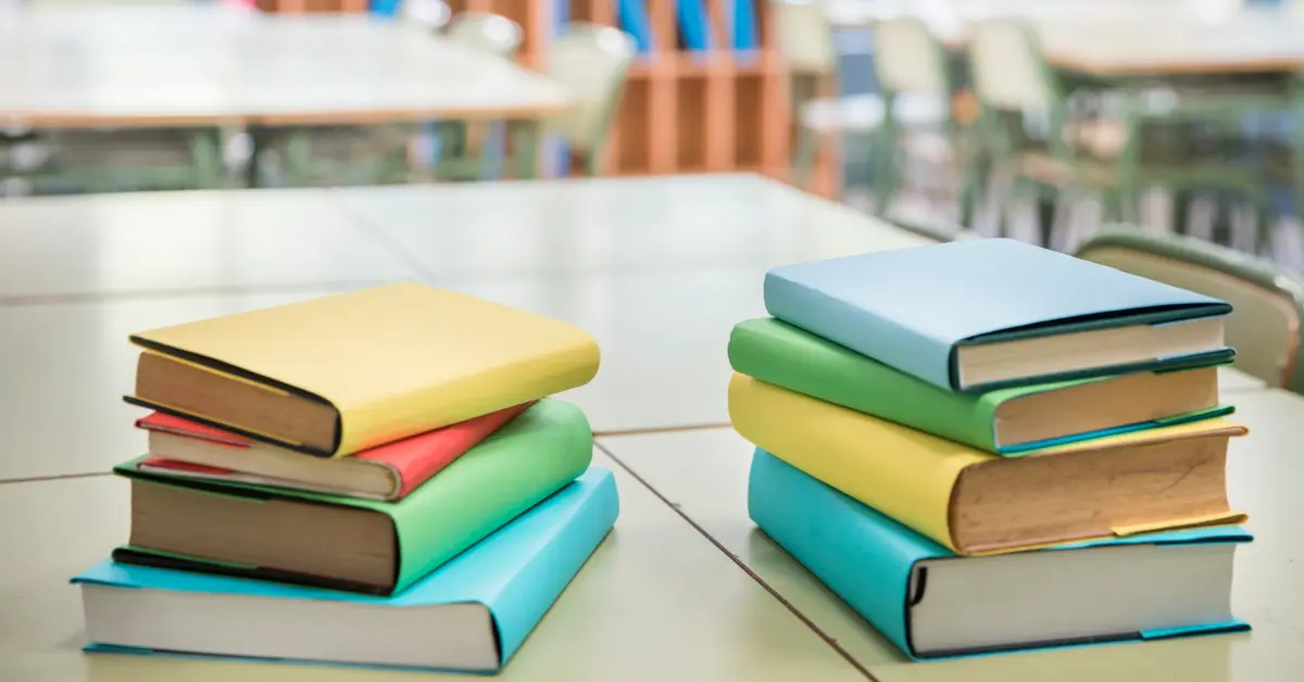 School books on desk